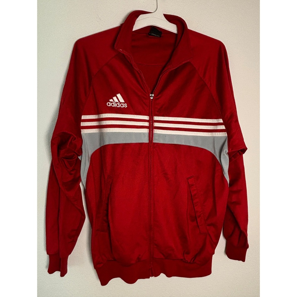 Adidas Youth XL Red‎ White Grey Full Zip Track Jacket Boys 18-20 Three Stripe